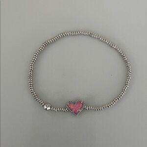 Kendra Scott Ari heart Silver stretch Bracelet with Pink Heart
